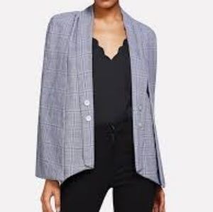 Plaid Cape Blazer w/ Button Detail